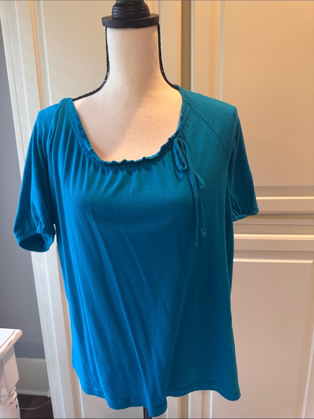 Old Navy Teal Short Sleeve Scoop Neck Tie Top